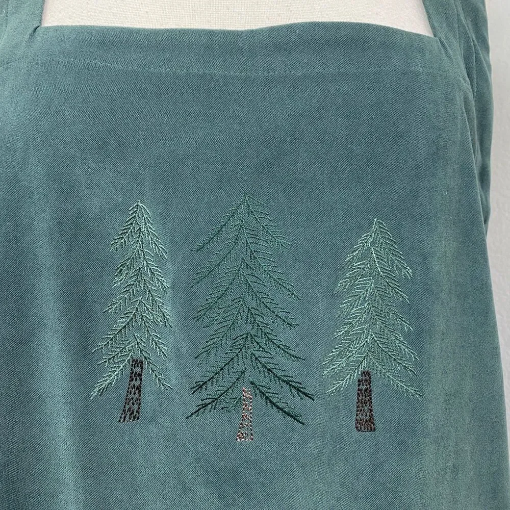 CJ Banks Forest Green Maxi Jumper Dress 14W Pocket Embroidery Trees Dark Academa